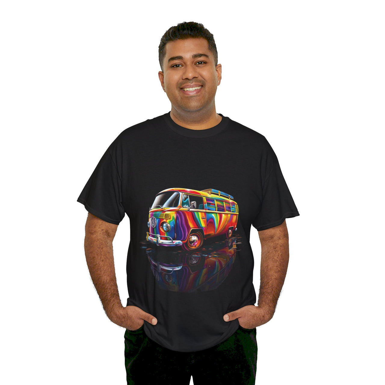 Retro Vibes VW Van Graphic T-Shirt | Psychedelic 70s Style Tee for Vintage Lovers