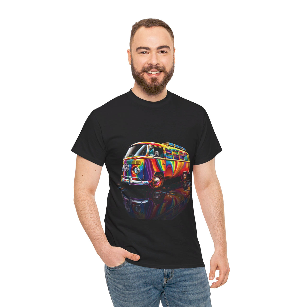 Retro Vibes VW Van Graphic T-Shirt | Psychedelic 70s Style Tee for Vintage Lovers