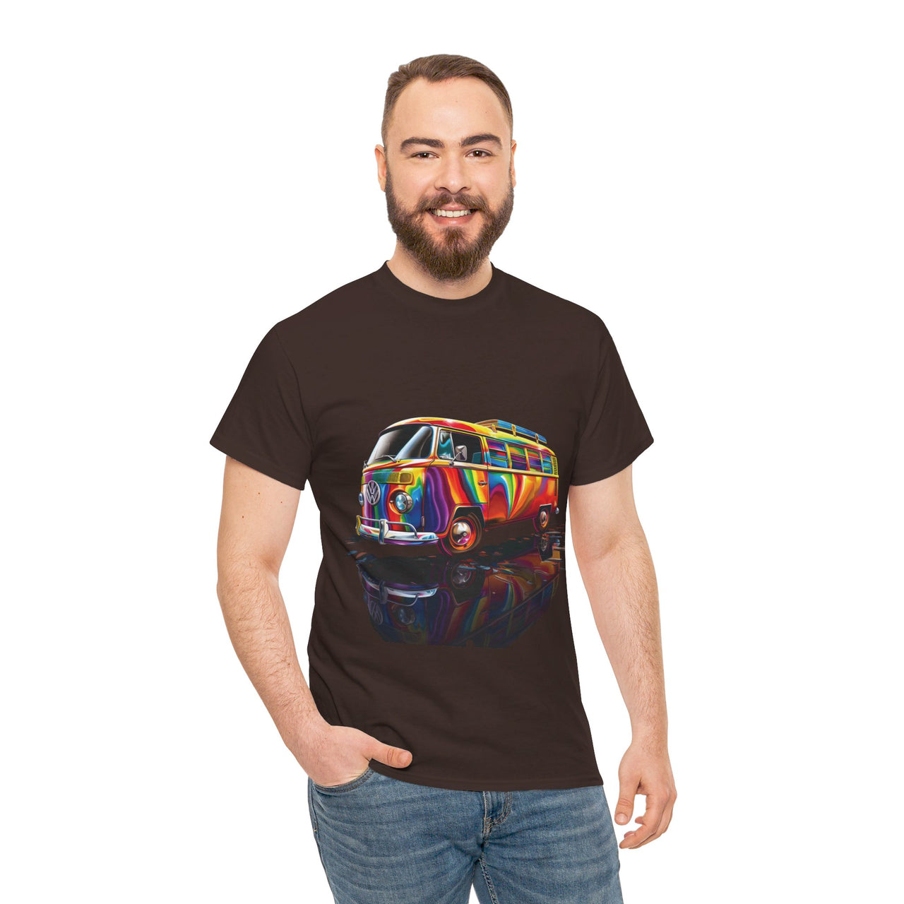 Retro Vibes VW Van Graphic T-Shirt | Psychedelic 70s Style Tee for Vintage Lovers